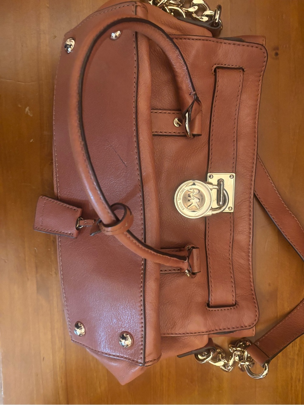Michael Kors Brown Leather Satchel with Gold Hardware